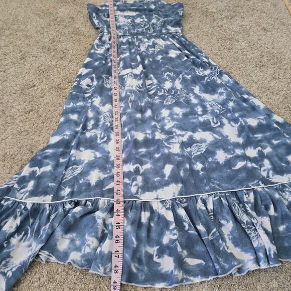 Splendid Jenna Maxi Dress Tired Sz S Blue Tie Dye Boho Ruffle Bohemian Resort - Picture 7 of 8